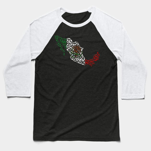 Mexico Outline Maze & Labyrinth Baseball T-Shirt by gorff